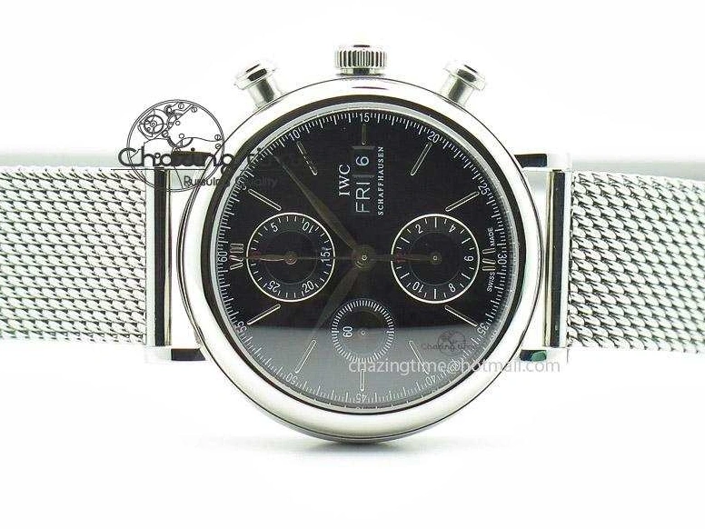 MIROTIME 0124 Portofino Chrono SS Black Dial on SS Mesh Bracelet A StreetReady 7399